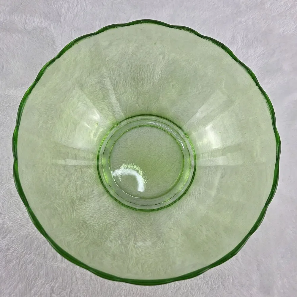 Vintage Anchor Hocking Green Glass Nesting Mixing Bowl Set 4 Ribbed Scalloped